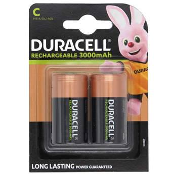 Duracell 3000mAh Rechargeable C Batteries - 2 pcs
