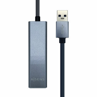 USB Hub Aisens Conversor USB 3.0 a ethernet gigabit 10/100/1000 Mbps + Hub 3 x USB 3.0, Gris, 15 cm Grey