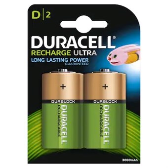 Duracell 3000mAh Rechargeable D Batteries - 2 pcs