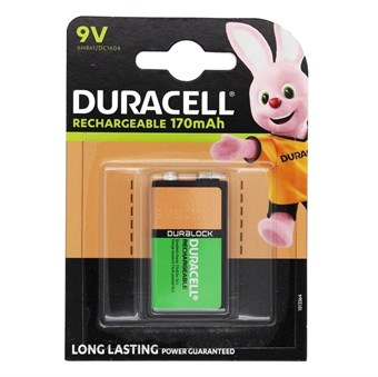 Duracell 170mAh Rechargeable HR22 9V Batteries - 2 pcs