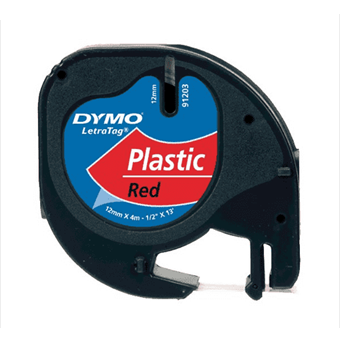 Dymo LetraTag label Black text on Red tape (91203) 12mm × 4m