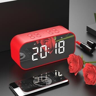 Black - AEC BT501 Portable Bluetooth 5.0 Speaker with Large LED Display Clock Mirror Support Aux