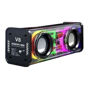 V8 Transparent Mecha Music Speaker Bluetooth 5.0 Wireless Subwoofer with RGB Light