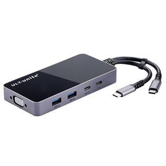 ULT-UNITE 4081-0303GR 9-in-1 Type-C Hub Adapter Portable Docking Station Dual USB-C to HD 8K+HD 4K+RJ45+3.5+VGA+Type-C+2 USB3.0 Converter Support PD/TF USB3.0