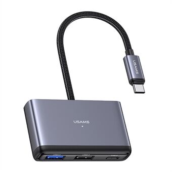 USAMS US-SJ627 4-in-1 Hub Adapter Type-C to USB3.0*1 + USB2.0*2 + PD 60W Extension Dock - Dark Grey