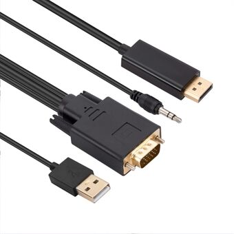 VGA to Displayport Adapter Cable 1.8m Video Adapter Cord VGA to DP Converter with Audio, USB Power Supply