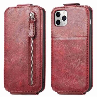 Anti-fall PU Leather Phone Case for iPhone 11 Pro 5.8 inch Magnetic Closure Vertical Flip Phone Cover Stand with Zipper Wallet