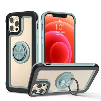 360° Rotary Kickstand + Built-in Metal Sheet Design Contrast Color Frame TPU + PC Clear Back Phone Case for iPhone 12 6.1 inch/12 Pro 6.1 inch