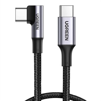 UGREEN 70643 1m 100W PD Fast Charging Cord Braided USB C Data Cable Type-C Male to Type-C Male 90 Degree Elbow Cable Compatible with MacBook iPad Air 4 iPad Pro 2020 Galaxy S21 Ultra S20 FE