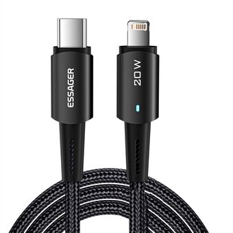 ESSAGER 3m Cell Phone Charging Cable 20W for iPhone Tangle-free Braided USB C to iP Data Transmission Fast Charger Cord