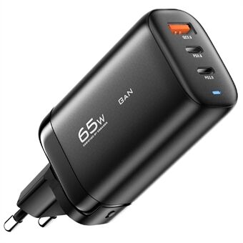 ESSAGER 65W GaN Travel Charging Dock Power Adapter 3-Output Type-C+ USB-A EU Plug Wall Charger [with CE Certificate] for Tablets/Smartphones
