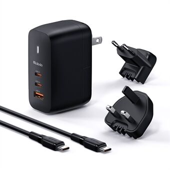 MCDODO CH-8442 MDD Mecha Series US Plug 65W GaN3.0 Dual Type-C+USB Travel Charger Adapter with Type-C Cable and EU+UK Plug - Black