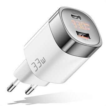 ESSAGER 33W Fast Charging GaN Power Adapter USB-A + Type-C Dual Port Charger with Digital Display