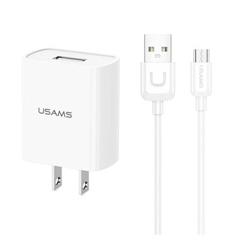 USAMS T21 Single USB Port Travel Wall Charger US Plug Power Adapter with Micro Cable - White