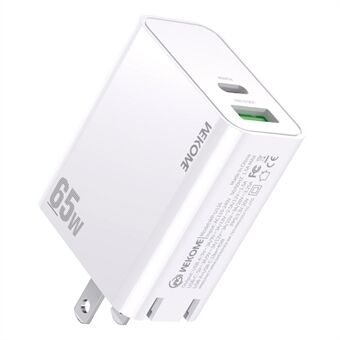 WEKOME WP-U116 65W Super Fast Charger USB+Type-C Charger Adapter Folding Plug Portable Wall Charger