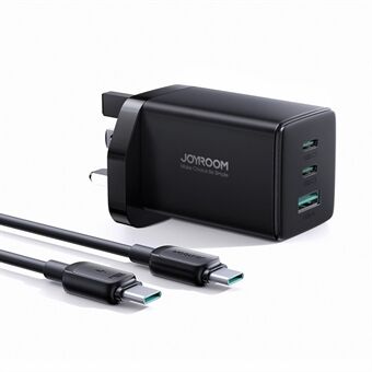 JOYROOM TCG01 65W GaN Ultra Fast Charger 2USB-C+1USB-A Wall Charger Kit with 100W 1.2m Type-C to Type-C Cable, Black (UK Plug)
