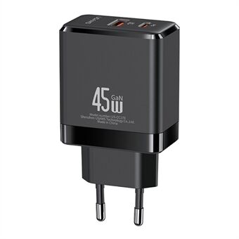USAMS US-CC178 T58 45W USB-A + Type-C GaN Wall Charger ABS Phone Fast Charging Adapter, EU Plug
