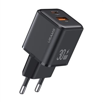 USAMS US-CC189 PD 30W Charger Adapter with Type-C+USB-A Dual Port Electroplated Mini Portable Wall Charger (EU Plug)