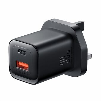 JOYROOM JR-TCF08 Speed Series UK Plug 30W USB+Type-C Wall Charger PD + QC3.0 Plastic Fast Charging Adapter