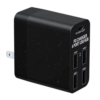 X83 4 USB + 1 Type-C PD Ports Wall Charger USB Hub Phone Tablet Charging Power Adapter - US Plug