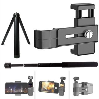 AGDY32 Portable Shooting Accessory PC Phone Clip + Camera Holder + Aluminum Alloy Tripod + Selfie Stick Extension with 1/4 Interface for DJI Osmo Pocket 1/2
