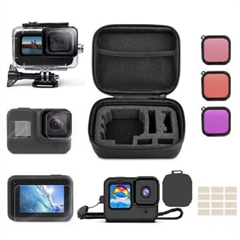 30m Underwater IP68 Waterproof Case for GoPro Hero 11 / 10 / 9 Silicone Cover Storage Bag Tempered Glass Film Set