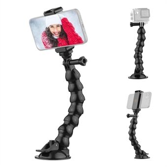 23cm/ 9.1in Flexible Suction Cup Mount Windshield Phone Mount 360-degree Rotating 1/4 Inch Screw Connector with Phone Holder for Smartphone Sports Camera