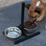 Double bowl for feed and water on adjustable stand