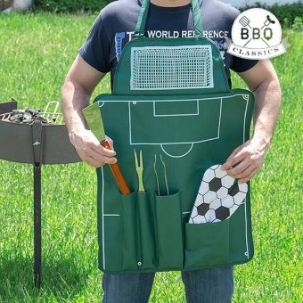 Football Apron with gloves and barbecue utensils