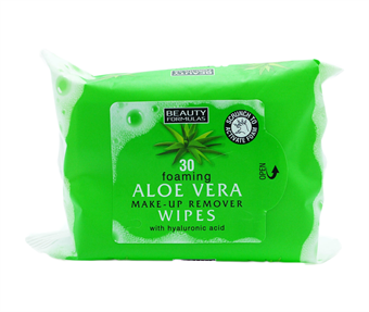 Beauty Formulas Foaming Aloe Vera Make-Up Remover Wipes - 30 pcs.