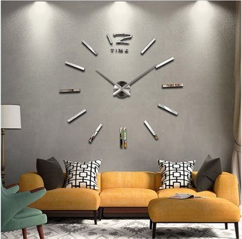 Modern 120x120 cm wall clock in art deco style silver