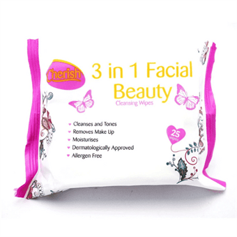 Cherish 3-In-1 Facial Beauty Wipes - 25 pcs