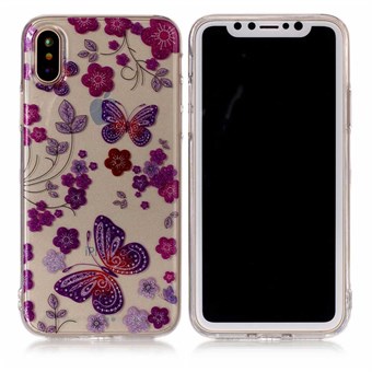 Nice Design Cover in Soft TPU Plastic for iPhone X / iPhone Xs - Purple Butterflies