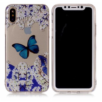 Nice Design Cover in Soft TPU Plastic for iPhone X / iPhone Xs - Blue Butterfly