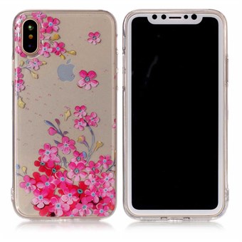 Nice Design Cover in Soft TPU Plastic for iPhone X / iPhone Xs - Pink Flowers