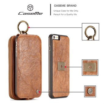 CaseMe Prime Leather Wallet with Magnetic Cover for iPhone 6 / iPhone 6s. - Brown