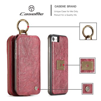 CaseMe Soft Leather Wallet with Cover for iPhone 7 / iPhone 8 - Red