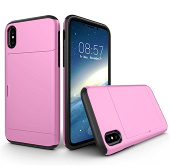 Hybrid Cover in TPU w / Card Holder for iPhone X / iPhone Xs - Pink