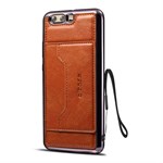 High Trend Cover in PU Leather and TPU Plastic w / Card Holder for Huawei P10 - Brown