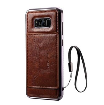 High Trend Cover in PU Leather and TPU Plastic w / Card Holder for Samsung Galaxy S8 - Coffee
