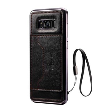 High Trend Cover in PU Leather and TPU Plastic w / Card Holder for Samsung Galaxy S8 Plus - Black
