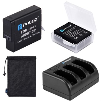 PULUZ® 4 in 1 Battery Combo Kit for GoPro Hero 5 / Hero 6 / Hero 7