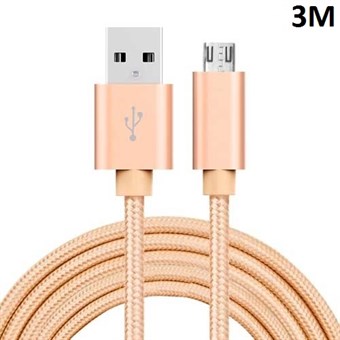 Quality Nylon Micro USB Cable Gold - 3 Meters
