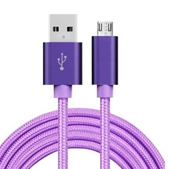 Quality Nylon Micro USB Cable Purple - 3 Meters