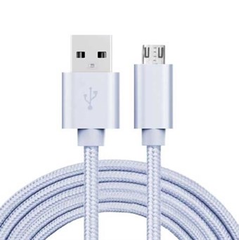 Quality Nylon Micro USB Cable Silver - 3 Meters