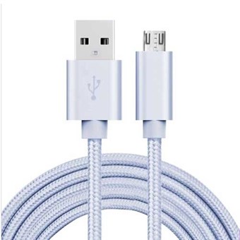Quality Nylon Micro USB Cable Silver - 1 Meter