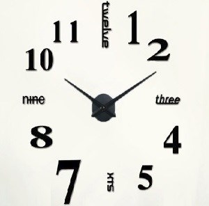 Modern 120x120 cm self-adhesive wall clock in funky design black.