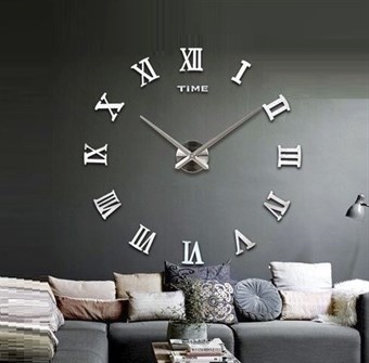 Modern 110x110 cm classic-style wall clock with Roman numerals - silver