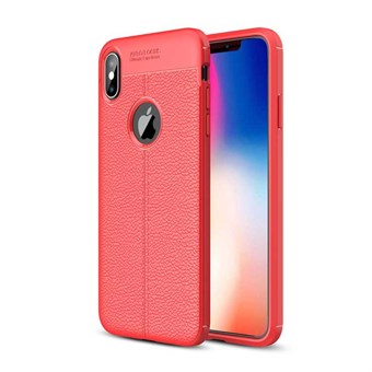 Soft TPU Cover for iPhone XS Max with Black Leather Texture - Red