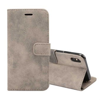 Leather case in suede look for iPhone XS Max - with Card Holder - Gray